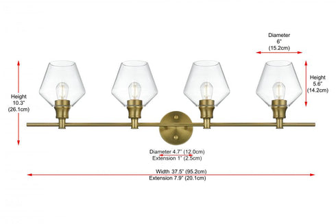 Elegant Lighting 4 Light Gene 4 Light in Satin Gold and Clear Glass Wall Sconce Model: LD2320SG