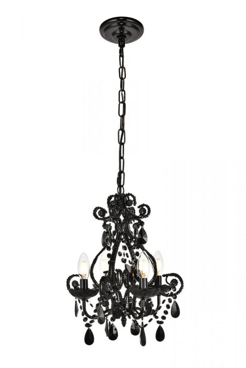 Elegant Lighting 4 Light Kato Collection Pendant D12.6 H16.3 Lt:4 polished Black Finish Model: LD5018D12BK