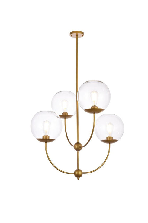 Elegant Lighting 4 Light Lennon 31.5 inch pendant in black with clear shade in Black and Clear Finish Model: LD652D30BK