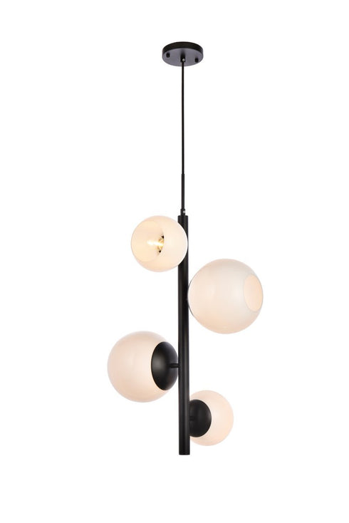 Elegant Lighting 4 Light Wells 18 inch pendant in black with white shade in Black and White Finish Model: LD655D18BK