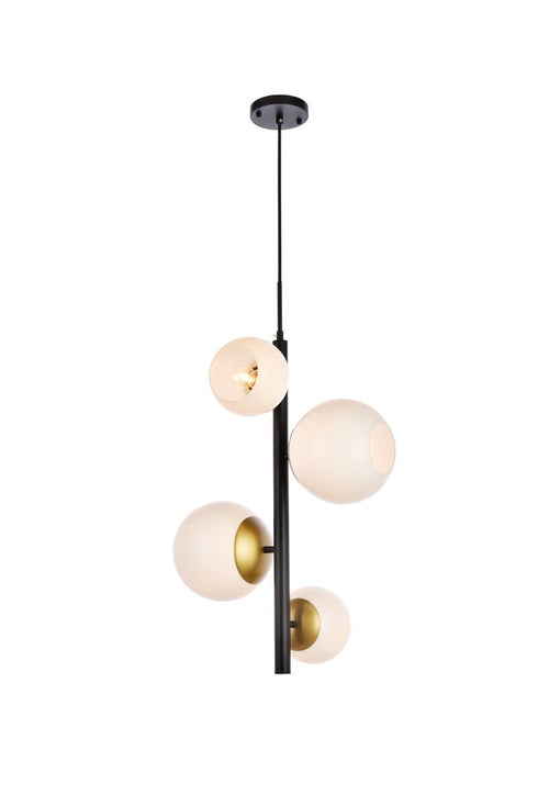 Elegant Lighting 4 Light Wells 18 inch pendant in black with white shade in Black and White Finish Model: LD655D18BK