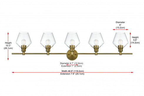 Elegant Lighting 5 Light Gene 5 Light in Satin Gold and Clear Glass Wall Sconce Model: LD2324SG