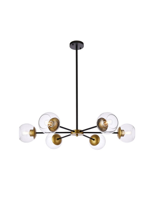 Elegant Lighting 6 Light Briggs 36 inch pendant in black with clear shade in Black and Clear Finish Model: LD642D36BK