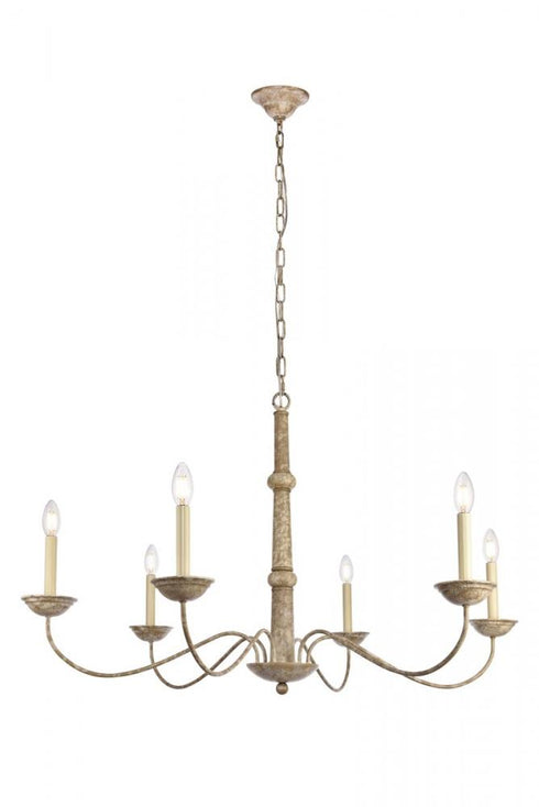 Elegant Lighting 6 Light Merritt Collection Chandelier D35 H21.6 Lt:6 in Weathered Dove Finish Model: LD6007D35WD