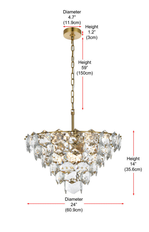 Elegant Lighting Adaline 11 Light Pendant D24 Inch H14 Inch L11 Satin Gold in Satin Gold and Clear Finish Model: 1050D24SG