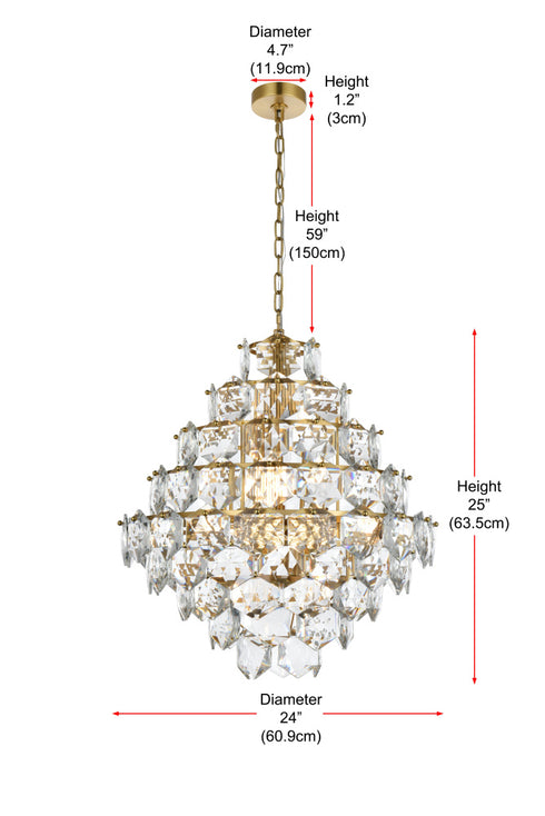 Elegant Lighting Adaline 15 Light Pendant D24 Inch H25 Inch L15 Satin Gold in Satin Gold and Clear Finish Model: 1050G24SG