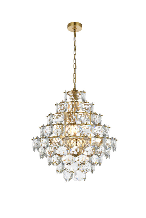 Elegant Lighting Adaline 15 Light Pendant D24 Inch H25 Inch L15 Satin Gold in Satin Gold and Clear Finish Model: 1050G24SG
