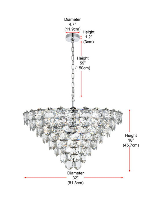 Elegant Lighting Adaline 15 Light Pendant D32 Inch H18 Inch L15 Chrome in Chrome and Clear Finish Model: 1050D32C