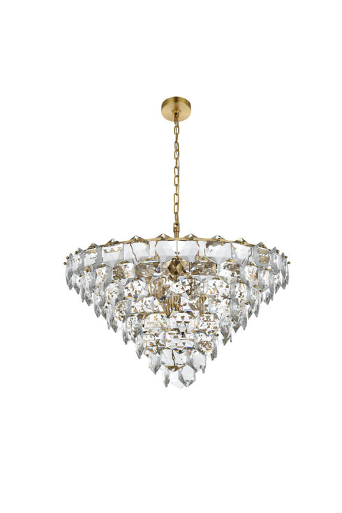 Elegant Lighting Adaline 15 Light Pendant D32 Inch H18 Inch L15 Satin Gold in Satin Gold and Clear Finish Model: 1050D32SG