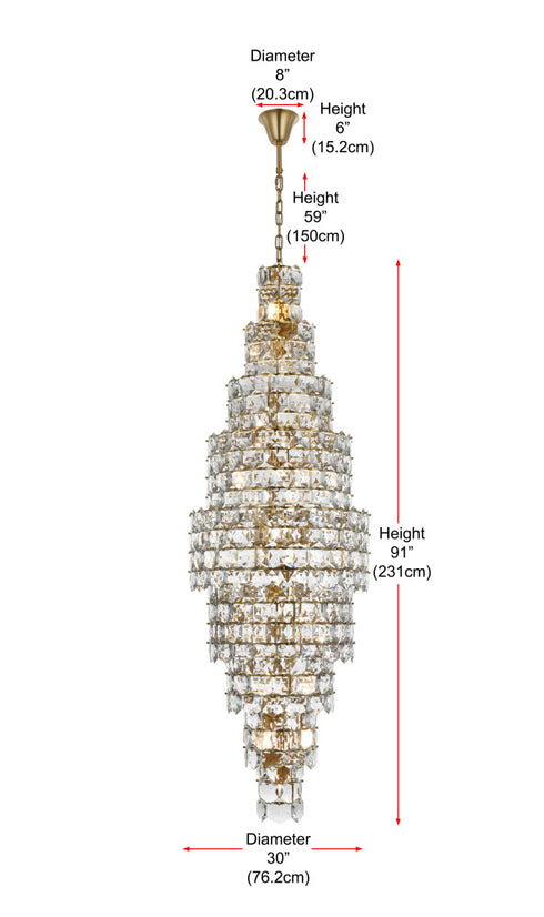 Elegant Lighting Adaline 41 Light Pendant D30 Inch H91 Inch L41 Satin Gold in Satin Gold and Clear Finish Model: 1050SR30SG