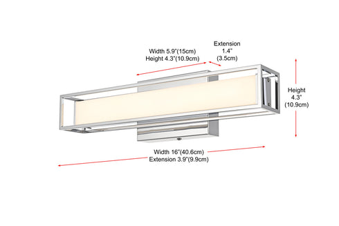 Elegant Lighting Aden 1 Light Wall Sconce L16 Inch E4.5 Inch H4.3 Inch LED 8 Watt 3CCT in Chrome Model: LD301W16C