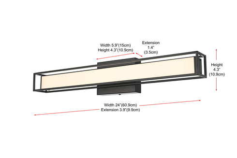 Elegant Lighting Aden 1 Light Wall Sconce L24 Inch E4.5 Inch H4.3 Inch LED 14 Watt 3CCT in Black Model: LD301W24BK