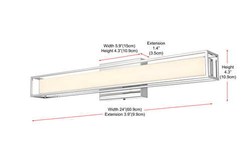 Elegant Lighting Aden 1 Light Wall Sconce L24 Inch E4.5 Inch H4.3 Inch LED 14 Watt 3CCT in Chrome Model: LD301W24C