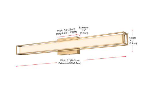 Elegant Lighting Aden 1 Light Wall Sconce L31 Inch E4.5 Inch H4.3 Inch LED 18 Watt 3CCT in Satin Gold Model: LD301W31SG