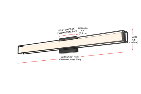 Elegant Lighting Aden 1 Light Wall Sconce L36 Inch E4.5 Inch H4.3 Inch LED 24 Watt 3CCT in Black Model: LD301W36BK