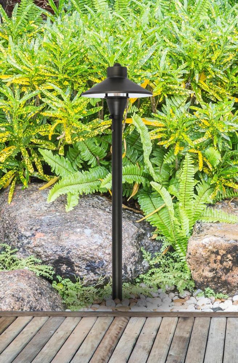 Elegant Lighting Aera Outdoor 12V Cast Brass path light 7 inch Wide x 24 inch High in Dark Bronze Model: P801-DB