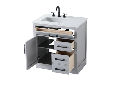 Elegant Lighting Alden Vanity Cabinet 1Dr3Dw 32 Inch W x 22 Inch D x 35 Inch H in Grey Model: VF29732GR