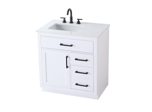 Elegant Lighting Alden Vanity Cabinet 1Dr3Dw 32 Inch W x 22 Inch D x 35 Inch H in White Model: VF29732WH