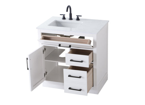 Elegant Lighting Alden Vanity Cabinet 1Dr3Dw 32 Inch W x 22 Inch D x 35 Inch H in White Model: VF29732WH