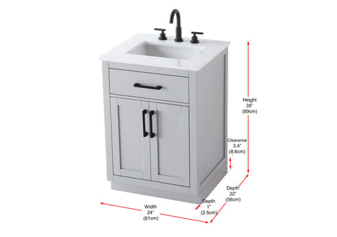 Elegant Lighting Alden Vanity Cabinet 2Dr1Dw 24 Inch W x 22 Inch D x 35 Inch H in Grey Model: VF29724GR