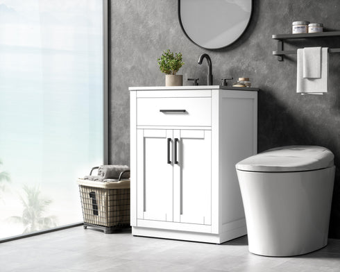 Elegant Lighting Alden Vanity Cabinet 2Dr1Dw 24 Inch W x 22 Inch D x 35 Inch H in White Model: VF29724WH