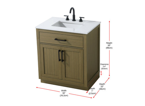 Elegant Lighting Alden Vanity Cabinet 2Dr1Dw 30 Inch W x 22 Inch D x 35 Inch H in Chestnut Brown Model: VF29730MCB