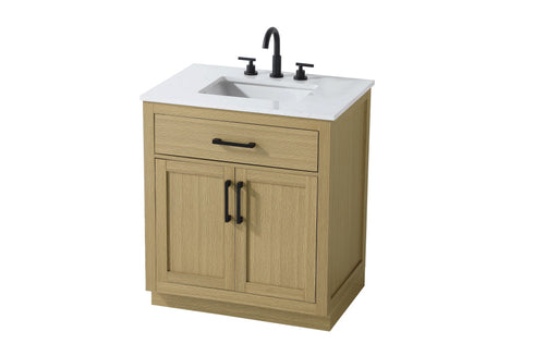 Elegant Lighting Alden Vanity Cabinet 2Dr1Dw 30 Inch W x 22 Inch D x 35 Inch H in Honey Brown Model: VF29730MHB