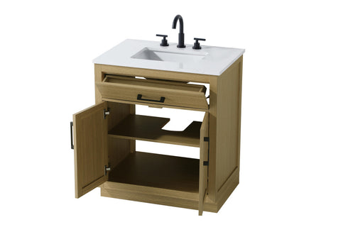 Elegant Lighting Alden Vanity Cabinet 2Dr1Dw 30 Inch W x 22 Inch D x 35 Inch H in Honey Brown Model: VF29730MHB