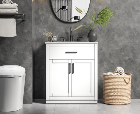 Elegant Lighting Alden Vanity Cabinet 2Dr1Dw 30 Inch W x 22 Inch D x 35 Inch H in White Model: VF29730WH