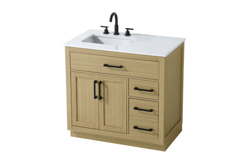 Elegant Lighting Alden Vanity Cabinet 2Dr3Dw 36 Inch W x 22 Inch D x 35 Inch H in Honey Brown Model: VF29736MHB