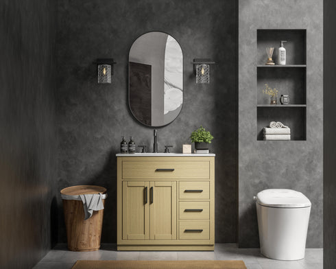 Elegant Lighting Alden Vanity Cabinet 2Dr3Dw 36 Inch W x 22 Inch D x 35 Inch H in Honey Brown Model: VF29736MHB