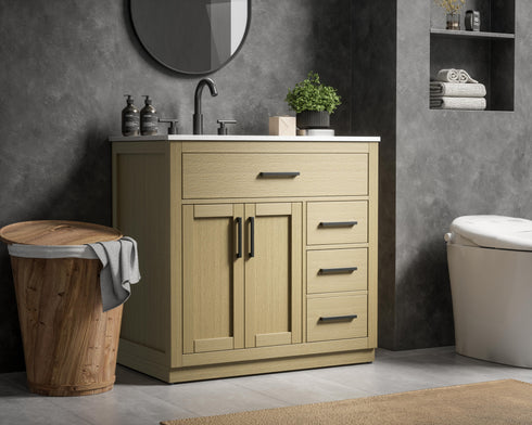 Elegant Lighting Alden Vanity Cabinet 2Dr3Dw 36 Inch W x 22 Inch D x 35 Inch H in Honey Brown Model: VF29736MHB