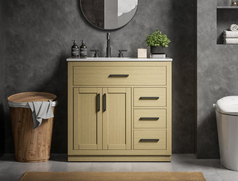 Elegant Lighting Alden Vanity Cabinet 2Dr3Dw 36 Inch W x 22 Inch D x 35 Inch H in Honey Brown Model: VF29736MHB