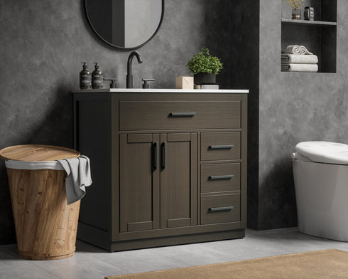Elegant Lighting Alden Vanity Cabinet 2Dr3Dw 36 Inch W x 22 Inch D x 35 Inch H in Mocha Brown Model: VF29736MMB