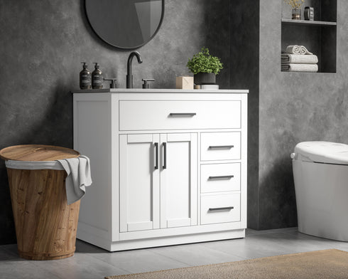 Elegant Lighting Alden Vanity Cabinet 2Dr3Dw 36 Inch W x 22 Inch D x 35 Inch H in White Model: VF29736WH