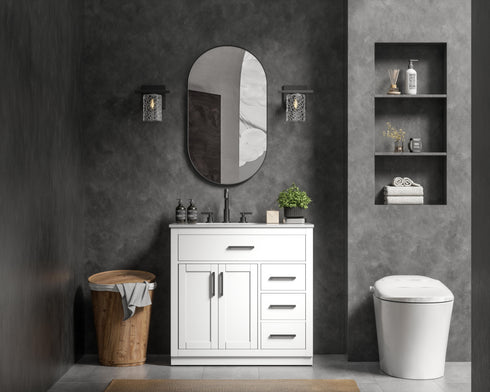 Elegant Lighting Alden Vanity Cabinet 2Dr3Dw 36 Inch W x 22 Inch D x 35 Inch H in White Model: VF29736WH