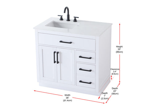 Elegant Lighting Alden Vanity Cabinet 2Dr3Dw 36 Inch W x 22 Inch D x 35 Inch H in White Model: VF29736WH