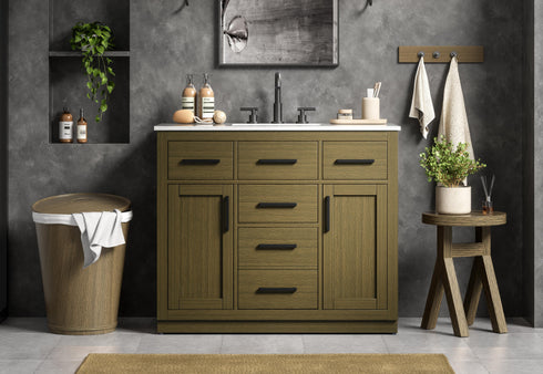 Elegant Lighting Alden Vanity Cabinet 2Dr5Dw 42 Inch W x 22 Inch D x 35 Inch H in Chestnut Brown Model: VF29742MCB