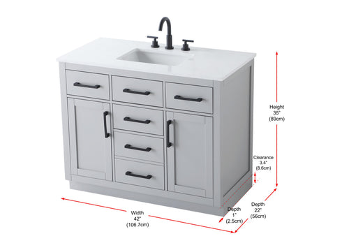 Elegant Lighting Alden Vanity Cabinet 2Dr5Dw 42 Inch W x 22 Inch D x 35 Inch H in Grey Model: VF29742GR