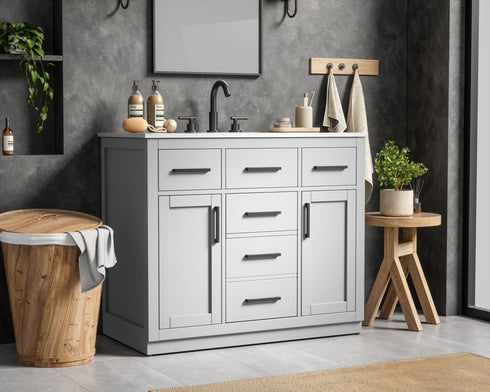 Elegant Lighting Alden Vanity Cabinet 2Dr5Dw 42 Inch W x 22 Inch D x 35 Inch H in Grey Model: VF29742GR