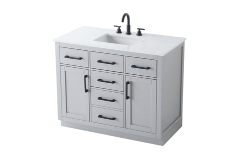 Elegant Lighting Alden Vanity Cabinet 2Dr5Dw 42 Inch W x 22 Inch D x 35 Inch H in Grey Model: VF29742GR