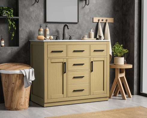 Elegant Lighting Alden Vanity Cabinet 2Dr5Dw 42 Inch W x 22 Inch D x 35 Inch H in Honey Brown Model: VF29742MHB