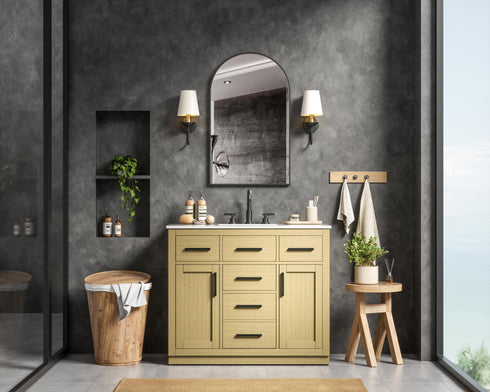 Elegant Lighting Alden Vanity Cabinet 2Dr5Dw 42 Inch W x 22 Inch D x 35 Inch H in Honey Brown Model: VF29742MHB