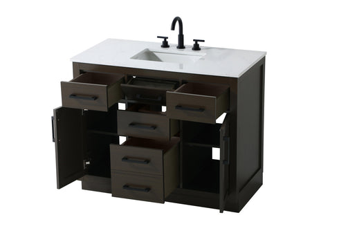 Elegant Lighting Alden Vanity Cabinet 2Dr5Dw 42 Inch W x 22 Inch D x 35 Inch H in Mocha Brown Model: VF29742MMB
