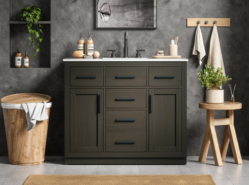 Elegant Lighting Alden Vanity Cabinet 2Dr5Dw 42 Inch W x 22 Inch D x 35 Inch H in Mocha Brown Model: VF29742MMB