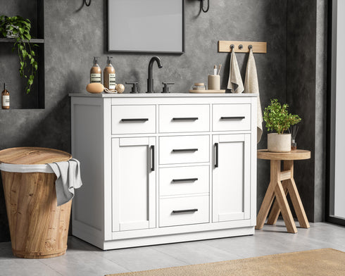 Elegant Lighting Alden Vanity Cabinet 2Dr5Dw 42 Inch W x 22 Inch D x 35 Inch H in White Model: VF29742WH