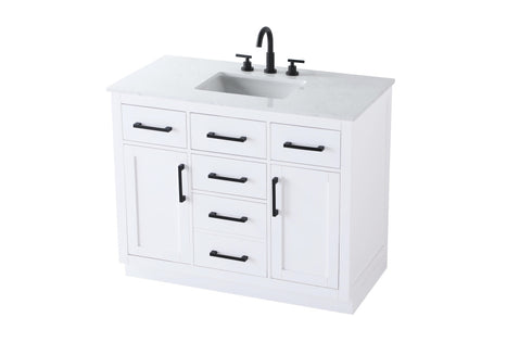 Elegant Lighting Alden Vanity Cabinet 2Dr5Dw 42 Inch W x 22 Inch D x 35 Inch H in White Model: VF29742WH