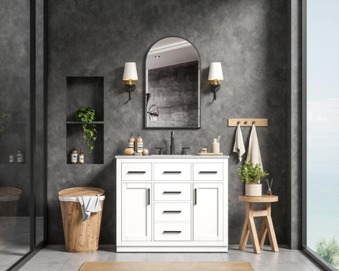 Elegant Lighting Alden Vanity Cabinet 2Dr5Dw 42 Inch W x 22 Inch D x 35 Inch H in White Model: VF29742WH