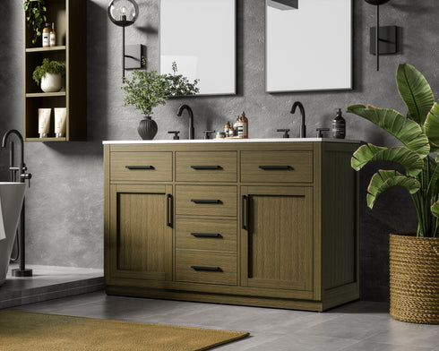 Elegant Lighting Alden Vanity Cabinet 2Dr5Dw 54 Inch W x 22 Inch D x 35 Inch H in Chestnut Brown Model: VF29754DMCB