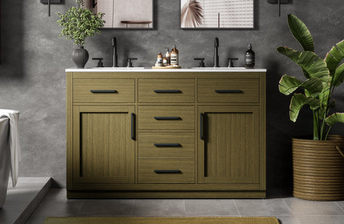 Elegant Lighting Alden Vanity Cabinet 2Dr5Dw 54 Inch W x 22 Inch D x 35 Inch H in Chestnut Brown Model: VF29754DMCB